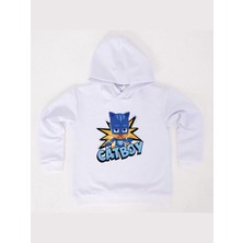 Sedirli Pj Maskeliler Catboy Baskılı Kapüşonlu Pamuklu Kumaş Çocuk Sweatshirt