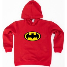 Sedirli Batman Baskılı Kapüşonlu Pamuklu Kumaş Çocuk Sweatshirt