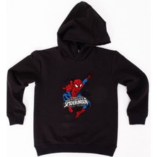 Sedirli Spiderman Baskılı Örümcek Adam Kapüşonlu Pamuklu Kumaş Çocuk Sweatshirt
