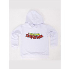 Sedirli Spiderman Baskılı Örümcek Adam Kapüşonlu Pamuklu Kumaş Çocuk Sweatshirt