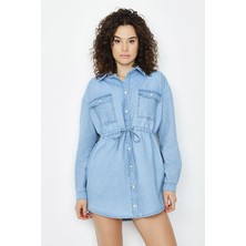 Select Moda Kadın Çıtçıt Kapamalı Denim Gömlek Elbise