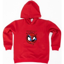 Sedirli Spiderman Baskılı Örümcek Adam Kapüşonlu Pamuklu Kumaş Çocuk Sweatshirt