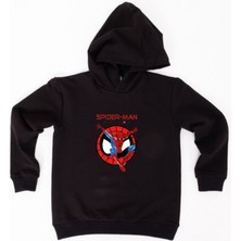 Sedirli Spiderman Baskılı Örümcek Adam Kapüşonlu Pamuklu Kumaş Çocuk Sweatshirt