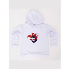 Sedirli Spiderman Baskılı Örümcek Adam Kapüşonlu Pamuklu Kumaş Çocuk Sweatshirt