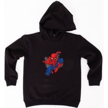 Sedirli Spiderman Baskılı Örümcek Adam Kapüşonlu Pamuklu Kumaş Çocuk Sweatshirt