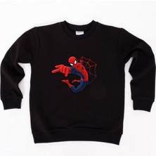 Sedirli Spiderman Baskılı Örümcek Adam Pamuklu Kumaş Çocuk Sweatshirt