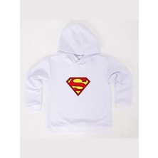 Sedirli Superman Baskılı Kapüşonlu Pamuklu Kumaş Çocuk Sweatshirt