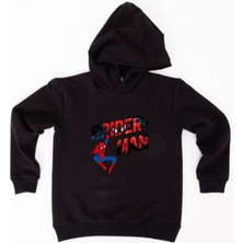 Sedirli Spiderman Baskılı Örümcek Adam Kapüşonlu Pamuklu Kumaş Çocuk Sweatshirt
