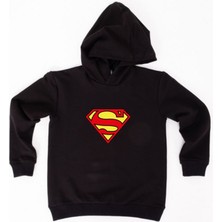 Sedirli Superman Baskılı Kapüşonlu Pamuklu Kumaş Çocuk Sweatshirt