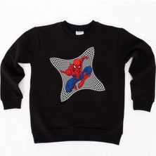 Sedirli Spiderman Baskılı Örümcek Adam Pamuklu Kumaş Çocuk Sweatshirt