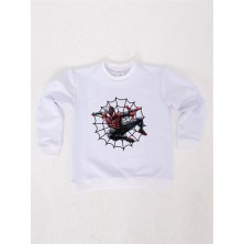 Sedirli Spiderman Baskılı Örümcek Adam Pamuklu Kumaş Çocuk Sweatshirt