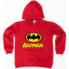 Sedirli Batman Baskılı Kapüşonlu Pamuklu Kumaş Çocuk Sweatshirt