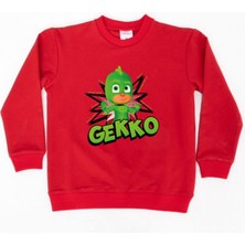 Sedirli Pj Maskeliler Gekko Baskılı Pamuklu Kumaş Çocuk Sweatshirt
