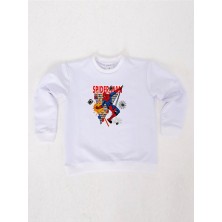 Sedirli Spiderman Baskılı Örümcek Adam Pamuklu Kumaş Çocuk Sweatshirt