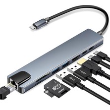 Newpole Type C Hub (8 Port), 100W Pd Şarj ve Veri Transfer Type-C Port 4K 30HZ Veya 1080P 60HZ Hdmı, 2 Adet USB 3.0 Port, Ethernet Baağlantısı, Mirosd ve Sd Kart Okuyucu MacBook Pro/air Vb. Uyumlu