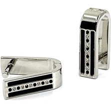 Kravatkolik Siyah - Gümüş Renk Taşlı Çıtçıtlı Exlusive Erkek Kol Düğmesi KD1624