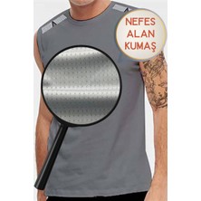 Miami Beach Gri Nefes Alan Kumaş Sıfır Kol Likralı Erkek Tişört - 0355-GRI