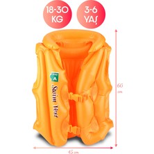 Telvesse 18-30 kg Şişme Can Yeleği Swimvest Havuz Deniz Yüzme Yeleği Yüzücü Destek Yelek 60 cm Turuncu