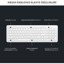 Lecoo KW204 2.4GHz Kablosuz Türkçe Q Klavye & Mouse Set Beyaz