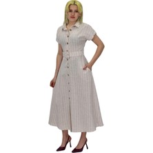 Woow Kadın Keten Kısa Kol Elbise BGL-ST03722