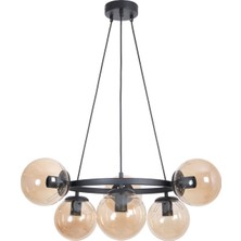 Fer Avize Dünya Modern Tasarım Mutfak - Salon - Yatak Odası - Tavan Siyah Renk Bal Camlı 6 Lı Avize