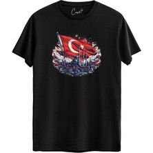 Çapıt  Pamuklu Istanbul Türk Bayrağı Baskılı Kırmızı Milli Tişört