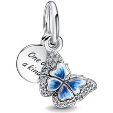 Ni Aksesuar Gümüş S925 Damgalı Mavi Kelebek Sallantılı Charm