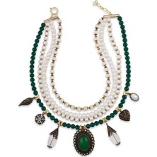 Petek Aksesuar Gerçek Inci Antik Kaplama Detaylı Kombinli Tasarım Kolye