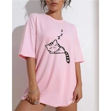 Wzone Kedi  Oversize Ön-Arka Baskılı T-Shirt