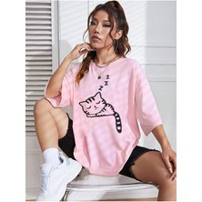 Wzone Kedi  Oversize Ön-Arka Baskılı T-Shirt