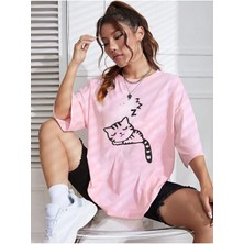 Wzone Kedi  Oversize Ön-Arka Baskılı T-Shirt