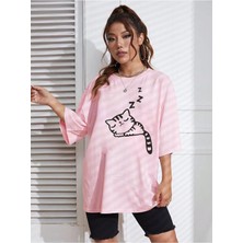 Wzone Kedi  Oversize Ön-Arka Baskılı T-Shirt