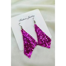 Petek Aksesuar Şal Model Zırh Metal Küpe Fuşya