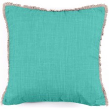 Vanelli Home Aqua Marine Üç Tarafı Naturel Saçaklı Turkuaz Kare Kırlent Kılıfı