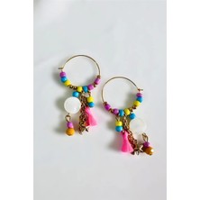 Petek Aksesuar Etnik Bohem Püskül Boncuk Halka Küpe