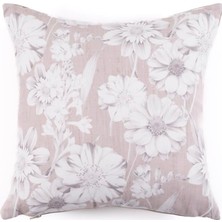 Vanelli Home Romantic Flower Vizon Üzerine Beyaz Çiçek Baskılı 40x40 Kare Kırlent Kılıfı