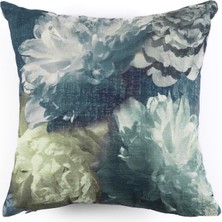 Vanelli Home Blues Yeşil Üzerine Suluboya Efektli Çiçek Desenli 40x40 Kırlent Kılıfı