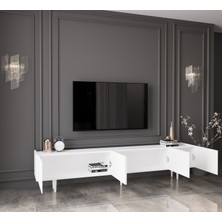 Enwood Capella Country Beyaz 5 Kapaklı Ahşap Ayaklı 200 CM Tv Ünitesi