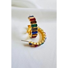 Petek Aksesuar Renkli Baget Taşlı Halka Küpe