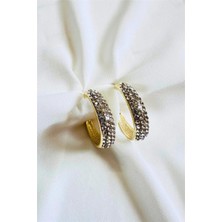 Petek Aksesuar 3 Sıra Taşlı Kalın Halka Küpe