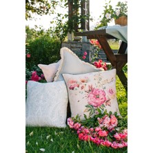 Vanelli Home Aqua Marine Pamuklu Kumaş Üstüne Turkuaz Şal Baskılı 50x50 cm Kare Kırlent Kılıfı