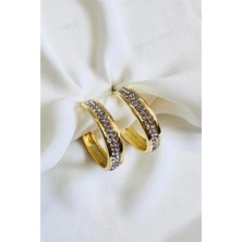 Petek Aksesuar Şeritli 2 Sıra Taşlı Halka Küpe