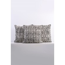 Vanelli Home Global Etnik Bej Siyah Etnik Desen Baskılı Arkası Düz Keten 45x45 cm Kare Kırlent Kılıfı