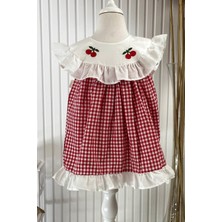 Modaviki Yaka Detaylı Pötükare Kiraz Elbise Kırmızı MDVK134