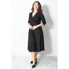 Modaviki Simli Büzgülü Abiye Elbise Siyah MDV336