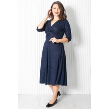 Modaviki Simli Büzgülü Abiye Elbise Lacivert MDV336