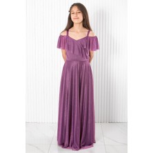 Modaviki Askılı Simli Abiye Elbise Lila MDV938