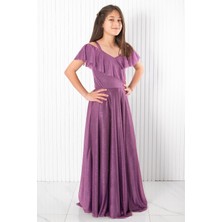 Modaviki Askılı Simli Abiye Elbise Lila MDV938
