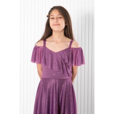 Modaviki Askılı Simli Abiye Elbise Lila MDV938