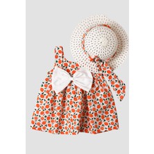 Modaviki Şapkalı Desenli Elbise Turuncu MDVK122